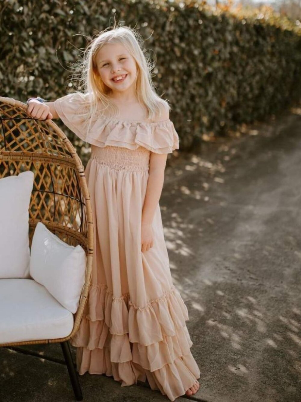Nellie Ruffle Dress in Champagne
